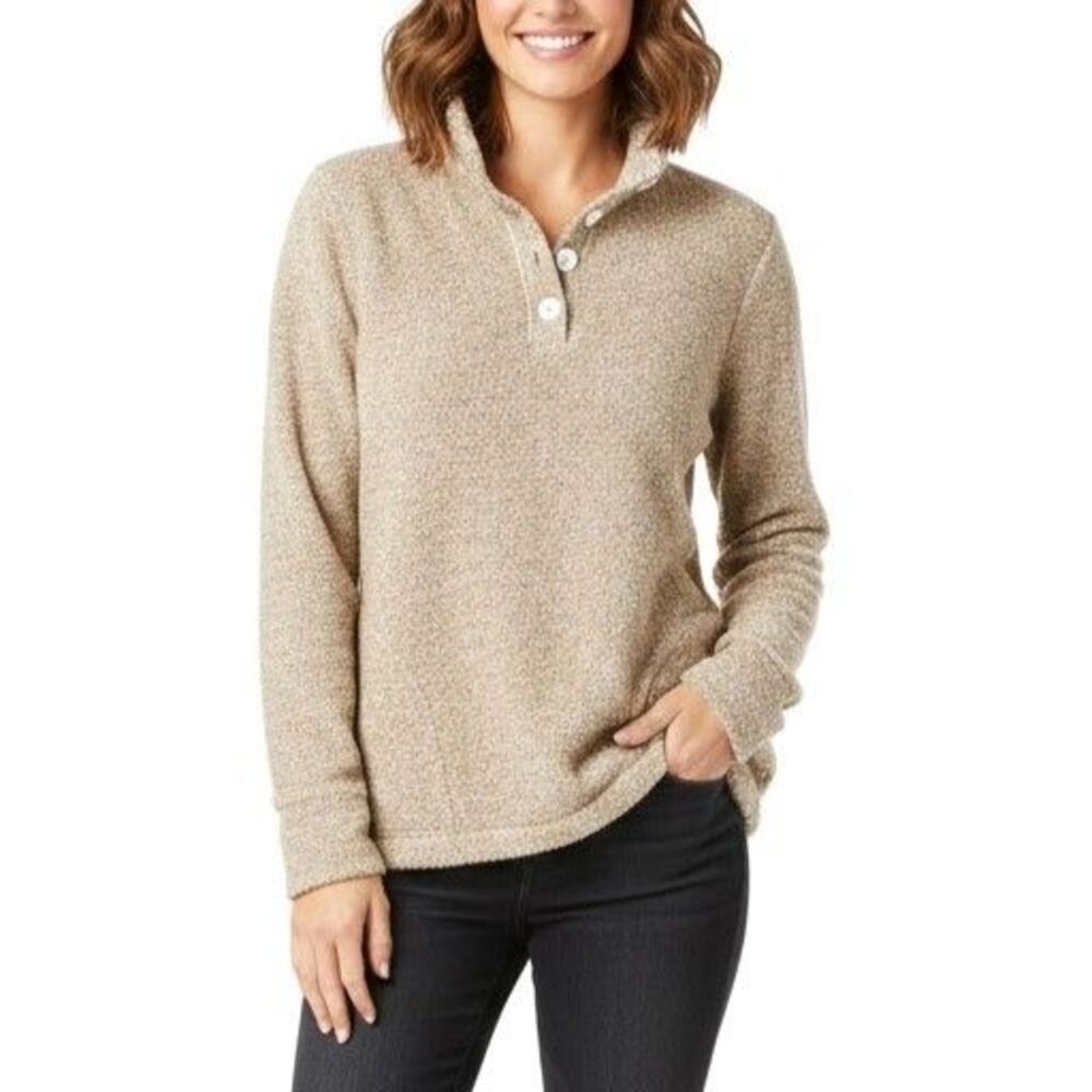 EDDIE BAUER Sweater Quarter Button Up Pullover Pumice Brown Women Medium NWT $74